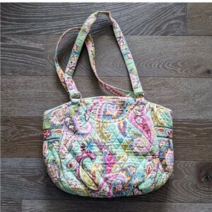 Vera Bradley Green and Pink Quilted Shoulder Bag